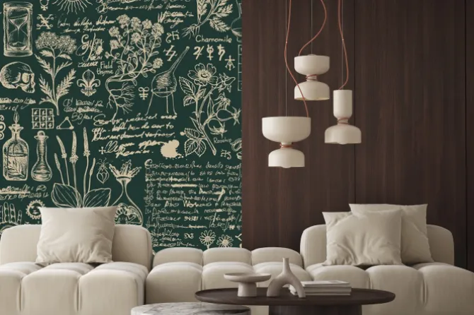 Fototapeta: Zielona tablica z botanicznymi notatkami