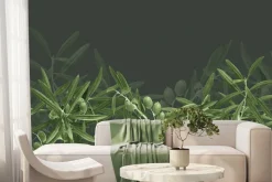 Fototapeta: Zielone gałązki oliwne na ciemnym tle