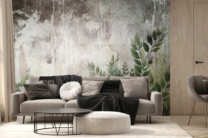 Fototapeta: Zielone liście na szarym betonie