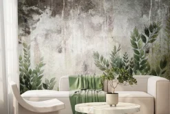 Fototapeta: Zielone liście na szarym betonie