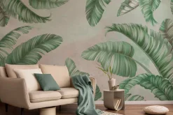 Fototapeta: Zielone liście palmy na betonie