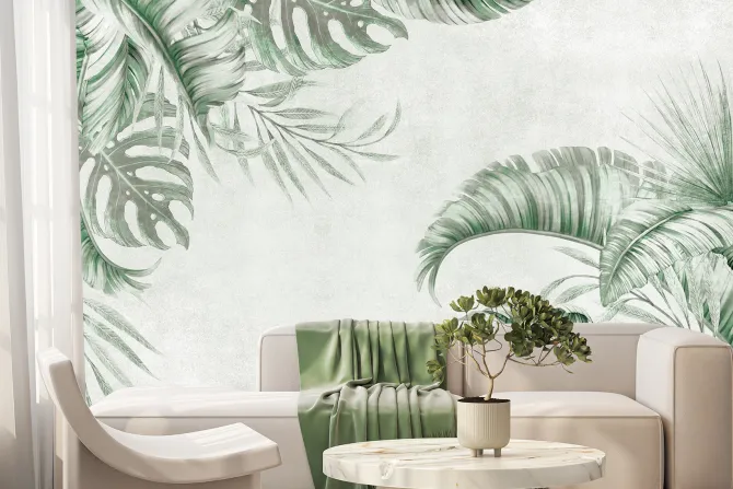 Fototapeta: Zielone liście palm i monstery