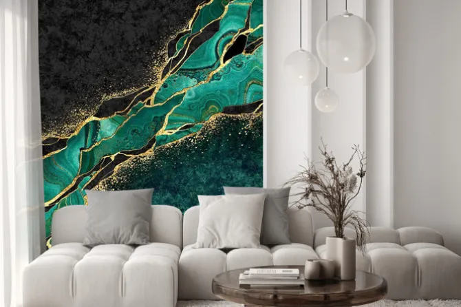 Fototapeta: Zielono czarny marmur z akcentami złota