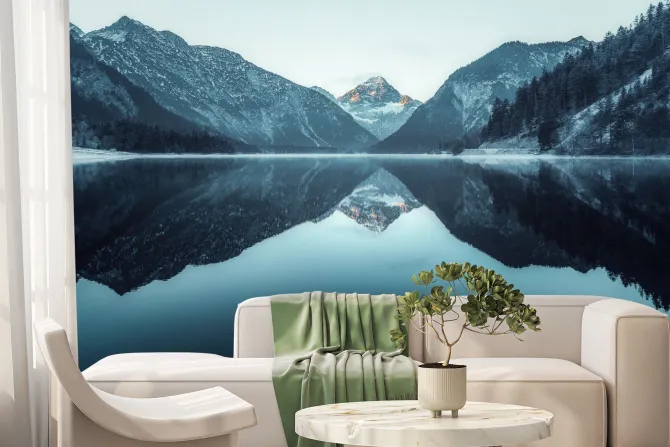 Fototapeta: Zimowy krajobraz z górskim jeziorem