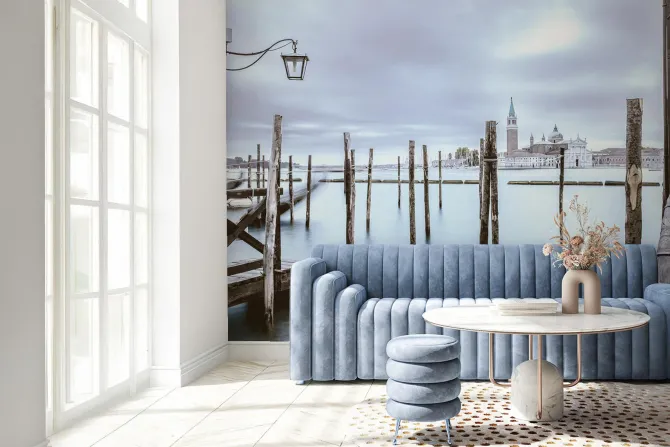 Fototapeta: Zimowy krajobraz z kościołem w tle