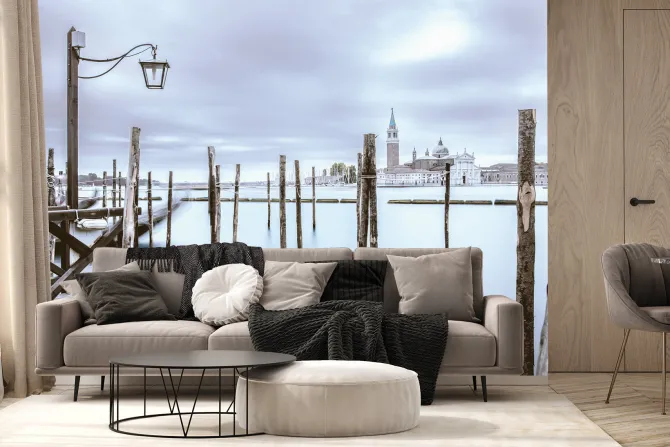 Fototapeta: Zimowy krajobraz z kościołem w tle