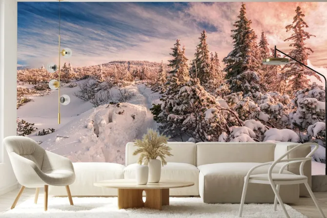 Fototapeta: Zimowy zachód słońca na beskidach