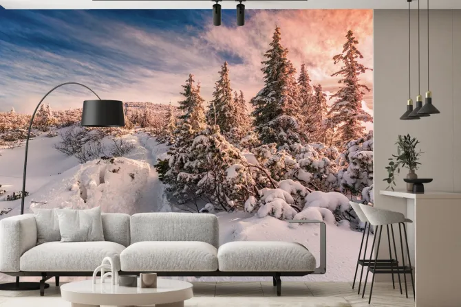 Fototapeta: Zimowy zachód słońca na beskidach