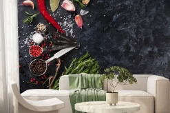 Fototapeta: Zioła i przyprawy na czarnym kamieniu