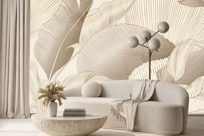 Fototapeta: Złociste liście tropikalne w stylu glamour