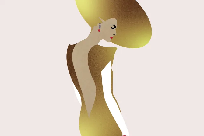 Fototapeta: Złota kobieta w kapeluszu