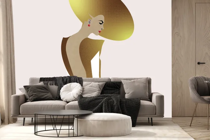 Fototapeta: Złota kobieta w kapeluszu