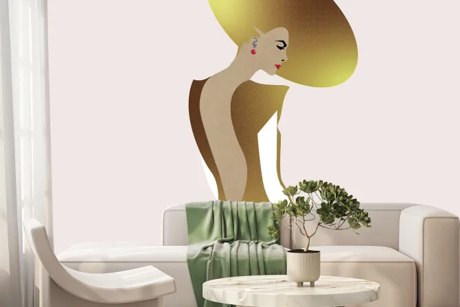 Fototapeta: Złota kobieta w kapeluszu