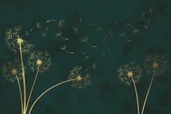 Fototapeta: Złote dmuchawce na zielonym tle