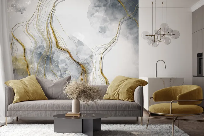 Fototapeta: Złote linie na abstrakcyjnym marmurowym tle teksturowanym