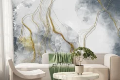 Fototapeta: Złote linie na abstrakcyjnym marmurowym tle teksturowanym
