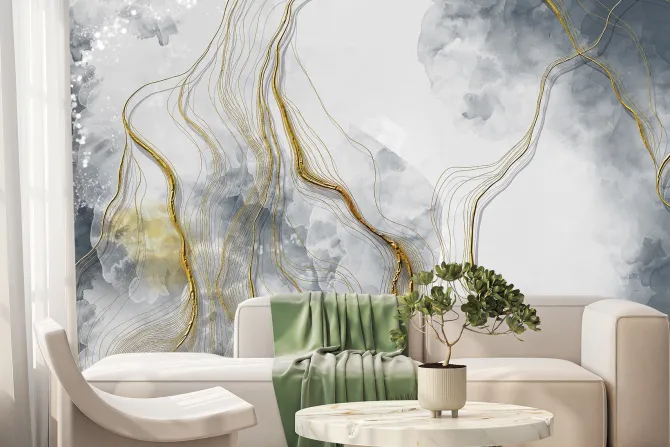 Fototapeta: Złote linie na abstrakcyjnym marmurowym tle teksturowanym