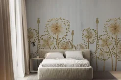 Fototapeta: Złote malowane kwiaty na szarym tle