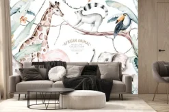 Fototapeta: Zwierzęta afrykańskie akwarela w pastelowych kolorach