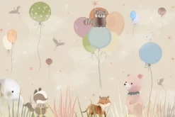 Fototapeta: Zwierzęta na łące z latającymi balonami