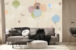 Fototapeta: Zwierzęta na łące z latającymi balonami