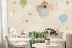 Fototapeta: Zwierzęta na łące z latającymi balonami