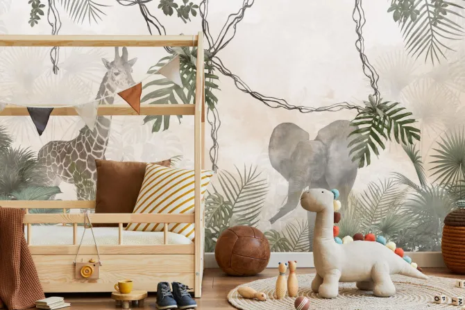 Fototapeta: Zwierzęta safari słoń i żyrafa w dżungli