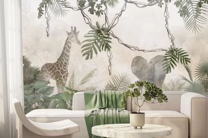 Fototapeta: Zwierzęta safari słoń i żyrafa w dżungli