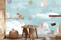 Fototapeta: Zwierzęta w chmurach z balonami