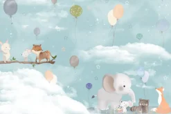 Fototapeta: Zwierzęta w chmurach z balonami