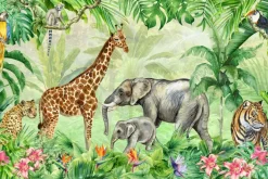 Fototapeta: Zwierzęta w dżungli egzotyczne rośliny akwarela