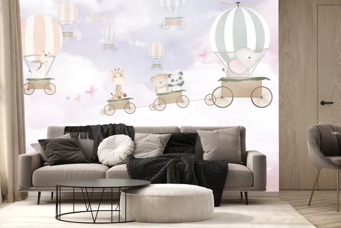 Fototapeta: Zwierzęta w pojazdach na niebie