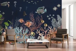 Fototapeta: Zwierzęta wodne i ryby w akwarelowej kompozycji