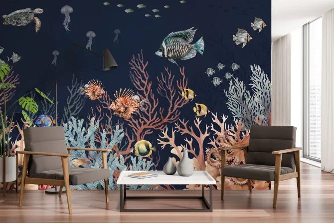 Fototapeta: Zwierzęta wodne i ryby w akwarelowej kompozycji