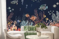 Fototapeta: Zwierzęta wodne i ryby w akwarelowej kompozycji