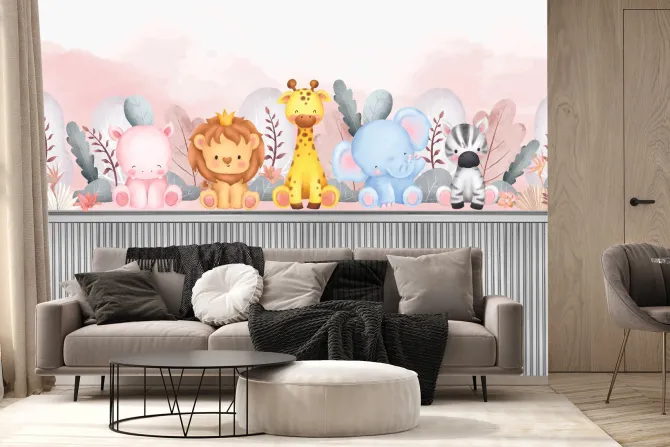 Fototapeta: Zwierzęta wśród roślinności nad deskami