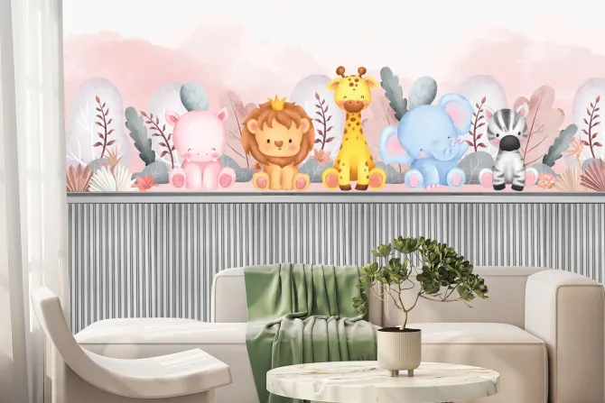 Fototapeta: Zwierzęta wśród roślinności nad deskami