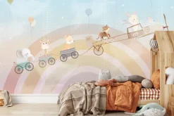 Fototapeta: Zwierzątka i balony na tle tęczy