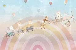 Fototapeta: Zwierzątka i balony na tle tęczy