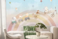 Fototapeta: Zwierzątka i balony na tle tęczy