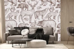 Fototapeta: Zwierzątka leśne wzór w stylu retro