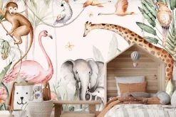 Fototapeta: Zwierzątka safari w tropikalnym lesie akwarela