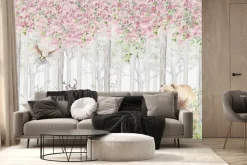 Fototapeta: Zwierzątka w bajkowym kwitnącym lesie akwarela