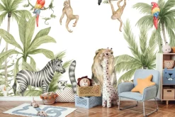 Fototapeta: Zwierzątka w dżungli tropikalne drzewa krajobraz