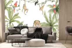 Fototapeta: Zwierzątka w dżungli tropikalne drzewa krajobraz