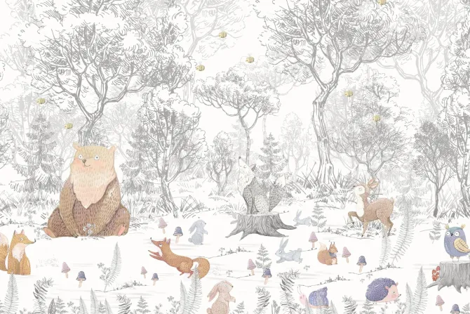 Fototapeta: Zwierzątka w lesie ilustracja w bajkowym stylu