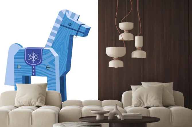 Naklejka: Лошадь-синяя деревянная на белом фоне. векторная иллюстрация