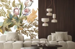 Naklejka: 3 białe tulipany i trawa akwarela na białym tle bezszwowe wzór