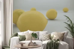 Naklejka: 3 d render of yellow lemons on a white background fell from