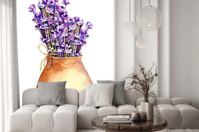 Naklejka: A bouquet of lavender flowers, twigs tied with twine, a rope